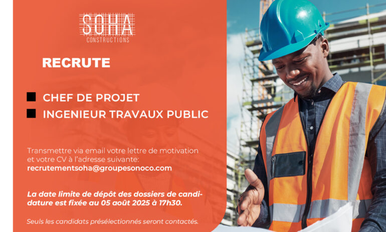 01 CHEF DE PROJET;  01 INGENIEUR TRAVAUX PUBLIC